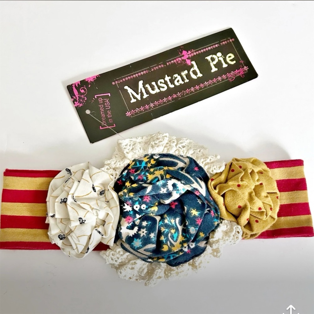Mustard Pie Woodland Magic Rosette Floral Stripe Fabric Headband S Small NWT New